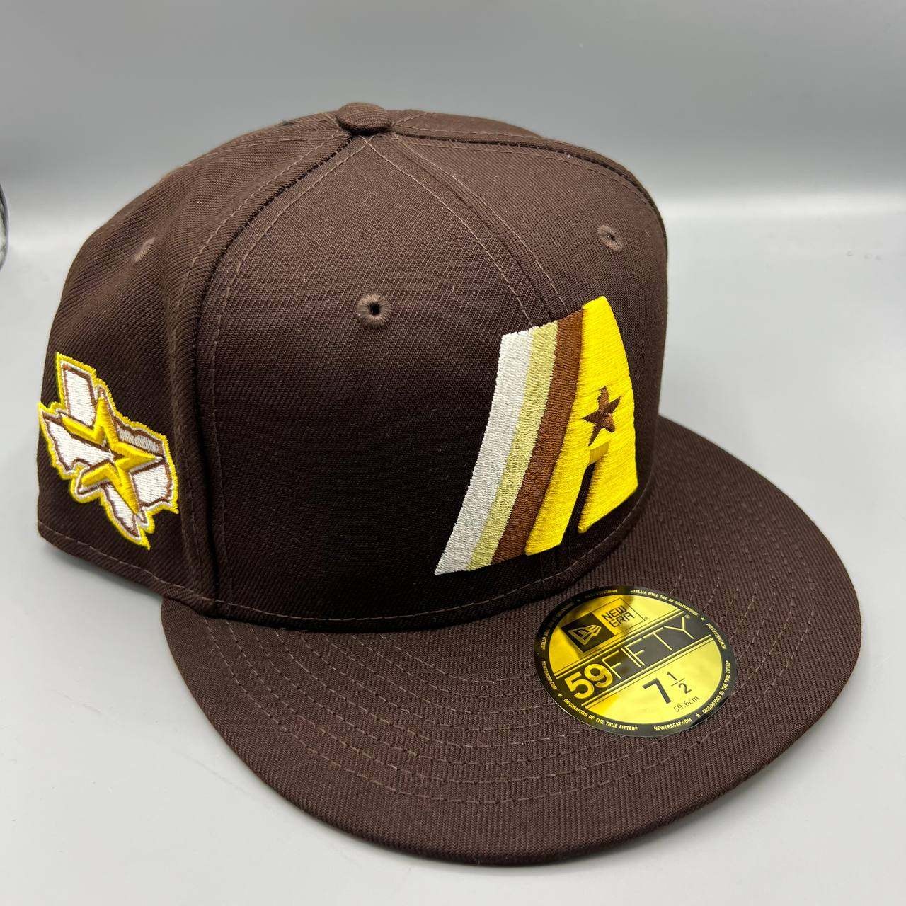 Houston Astros Hat Men 7 1/2 Brown Yellow 59Fifty New Era MLB Fitted Cap
