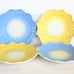 Vintage Fire King lotus plates salad side dessert milk glass yellow blue pastel
