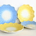 Vintage Fire King lotus plates salad side dessert milk glass yellow blue pastel