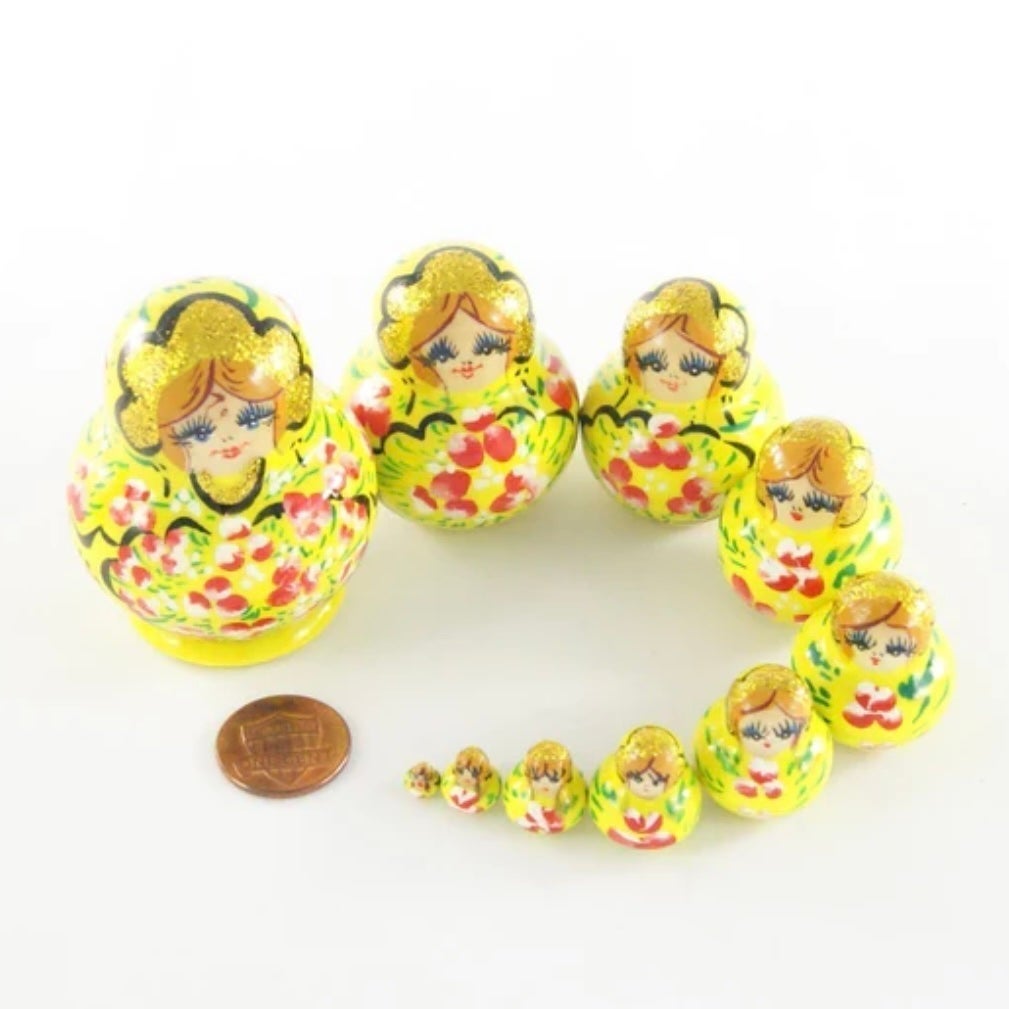 Matryoshka Doll Nesting Dolls Small 10 pcs Mini Doll Neon Yellow and Red