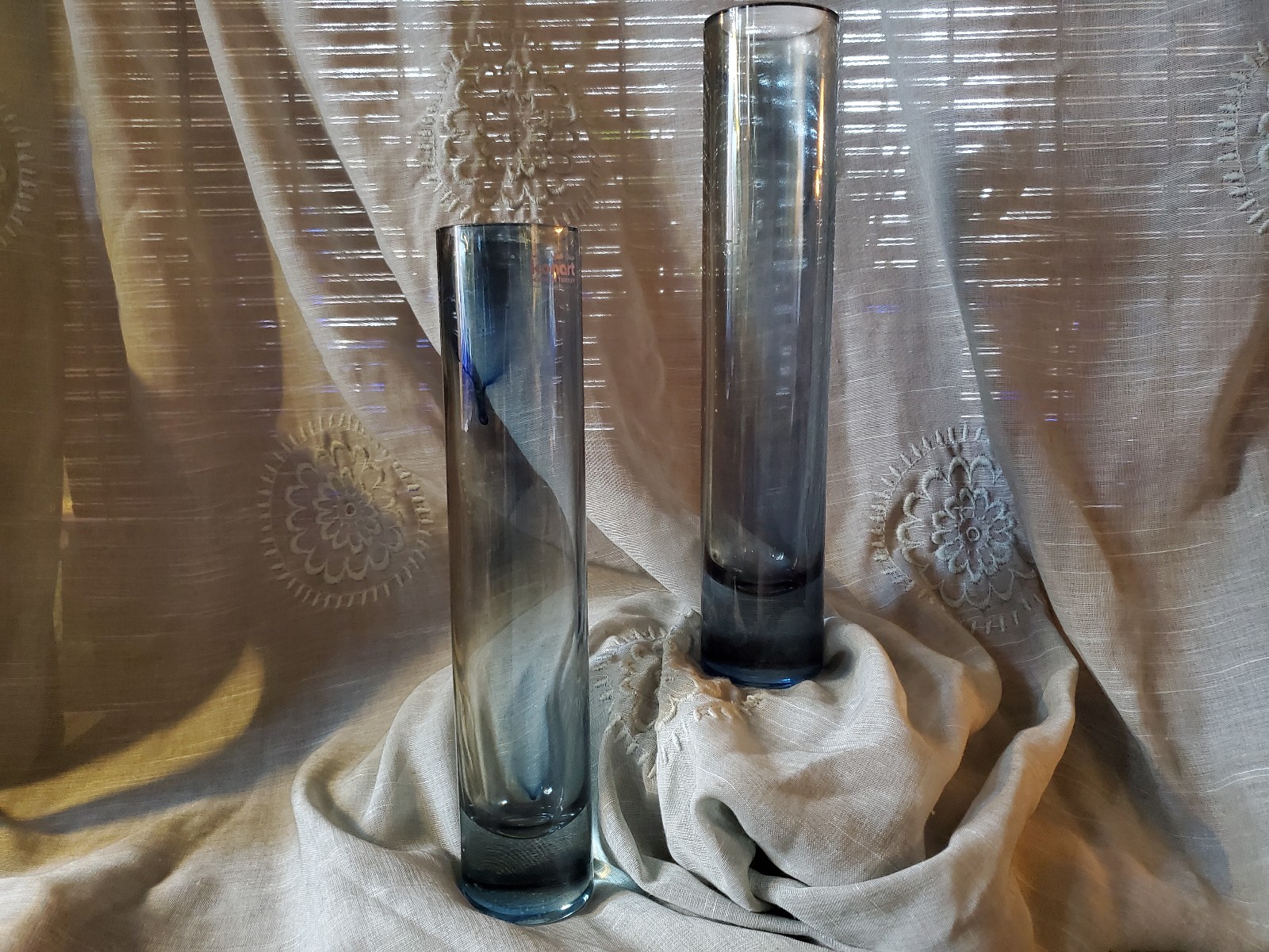 Pair! Vintage KONART Art Glass Made in Turkey Tall Blue Bud Flower Vases. D-034