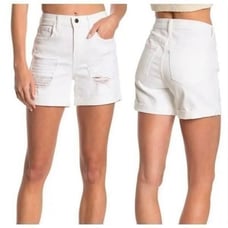 L’agence Balboa White Double Roll High Waist Distressed Shorts | Size 25