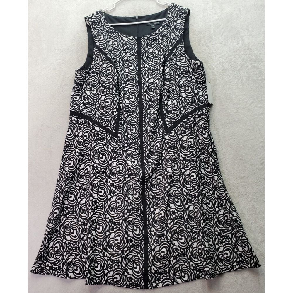 Connected Apparel Sheath Dress Women's 20W Black White Floral Polyester Back Zip