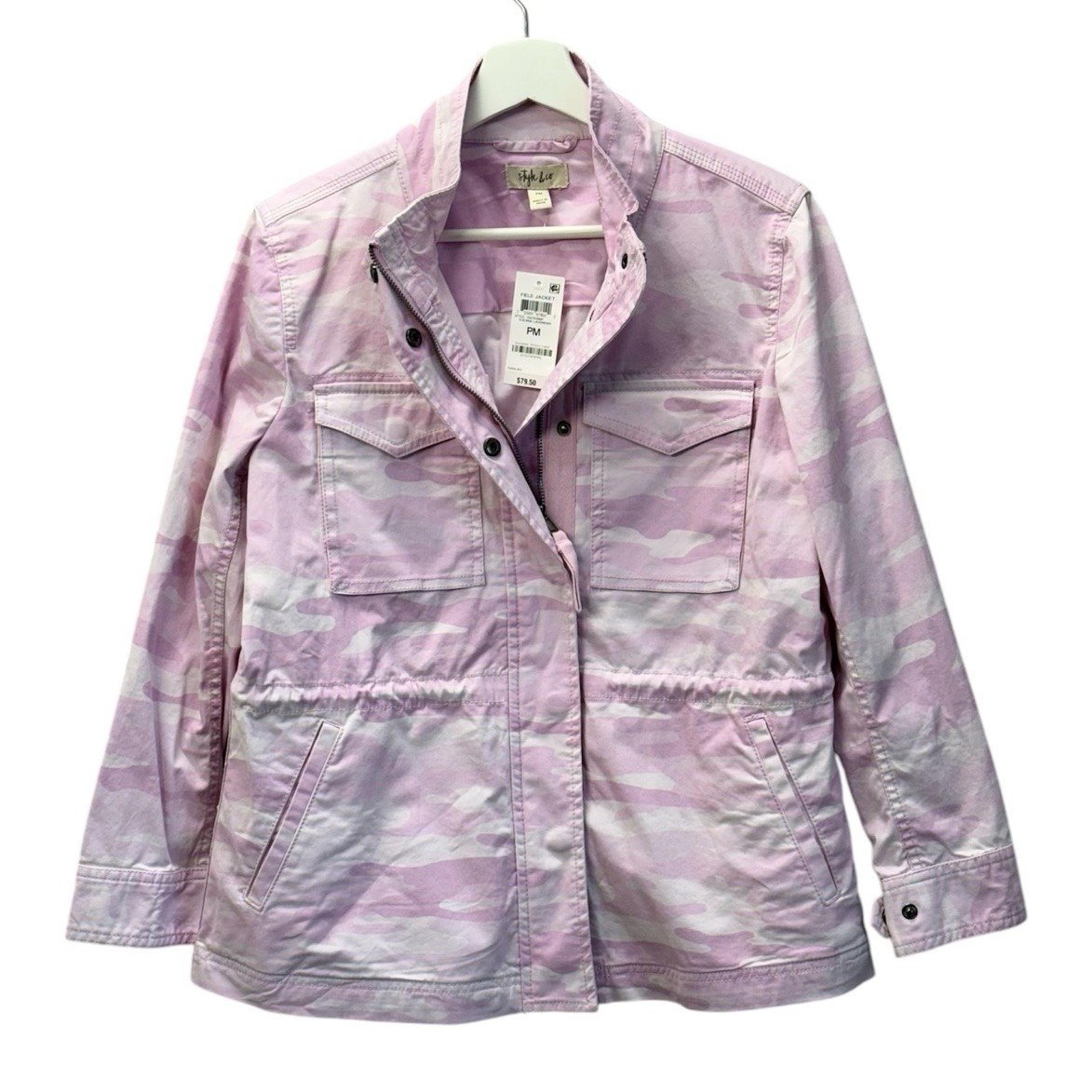 Style & Co Women's Petite Sz M Oceana Lavender Camouflage Cotton Utility Jacket