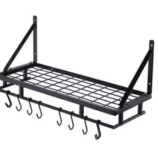 25 in. Black Wall Mounted Kitchen Pot Rack with 10-Hooks