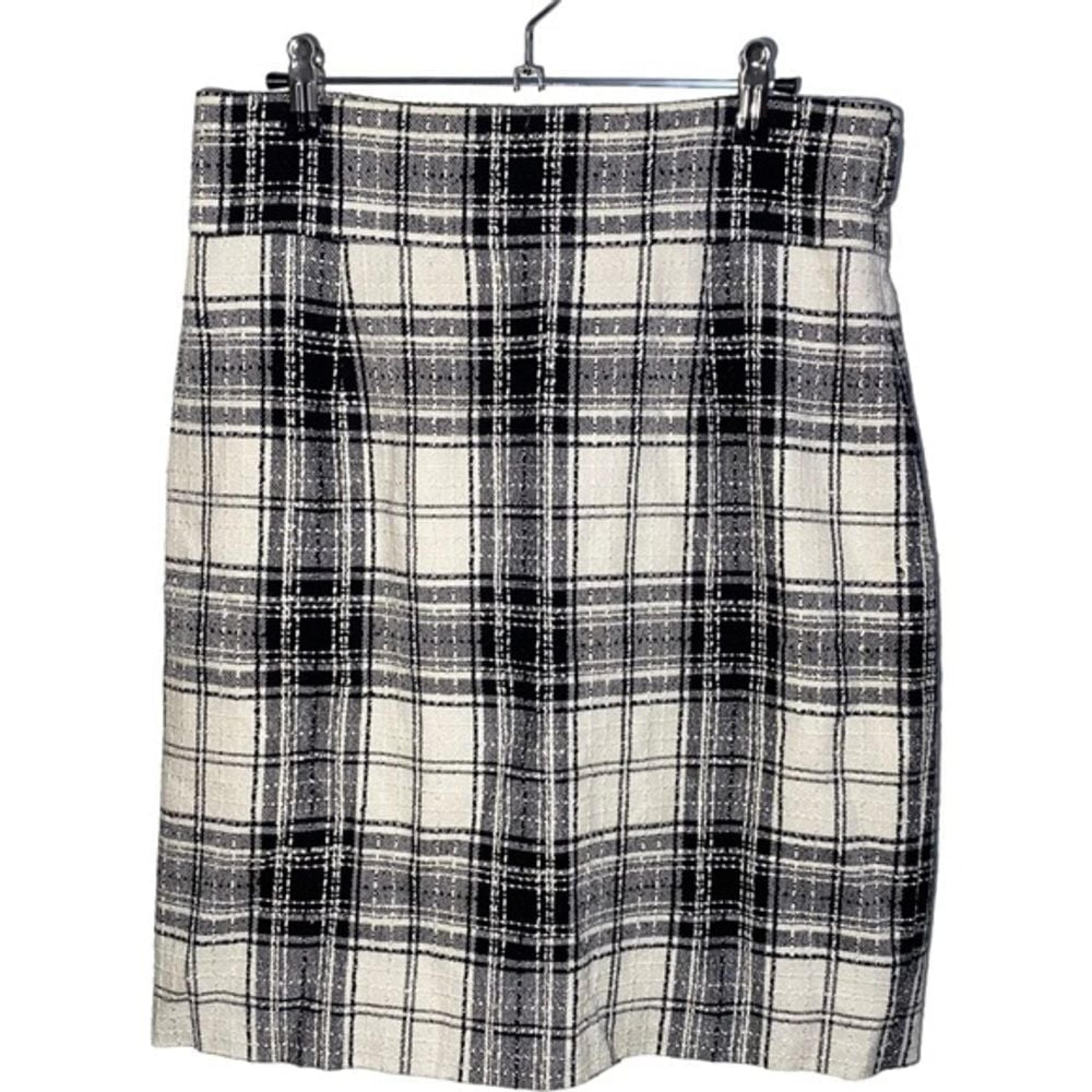 Antonio Melani Women's Size 8 Tweed Pencil Skirt Black & White Straight Plaid