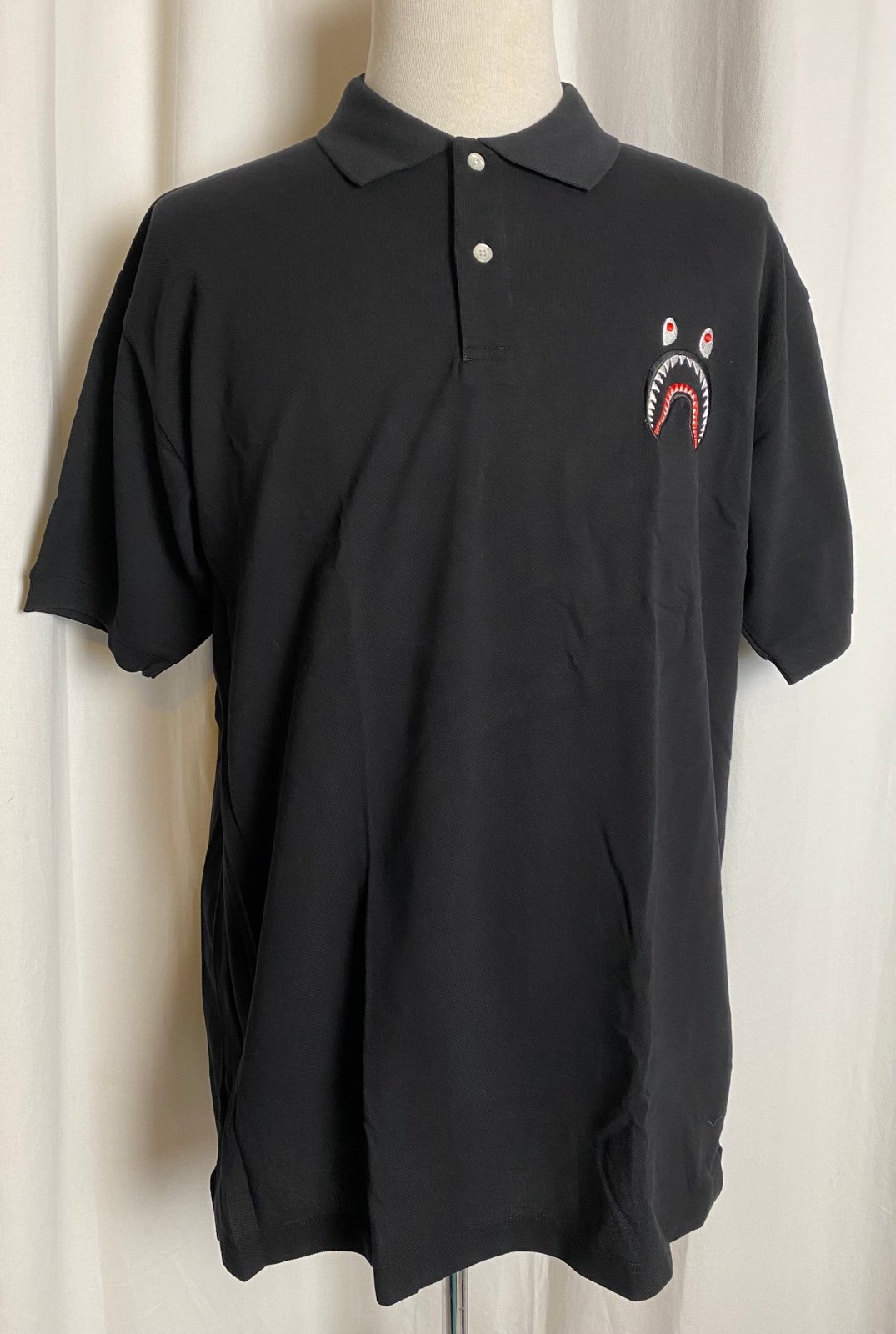 A Bathing Ape Bape Shark Stitching Collar Dress Shirt Black XXL Japan Exclusive