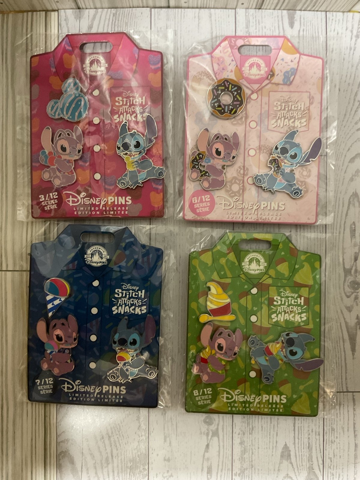 Disney Stitch Attacks Snacks pins 4 sets Stitch Angel donut shaved Ice 2024