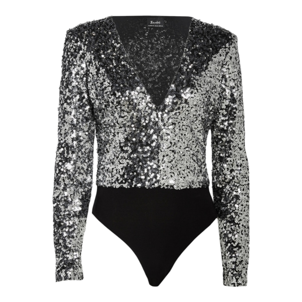 104 BARDOT Siren Bodysuit Silver Sequin size 4 XS has stretch