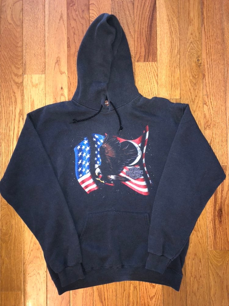 Harley Davidson USA American Eagle Vintage Hoodie Sz Large