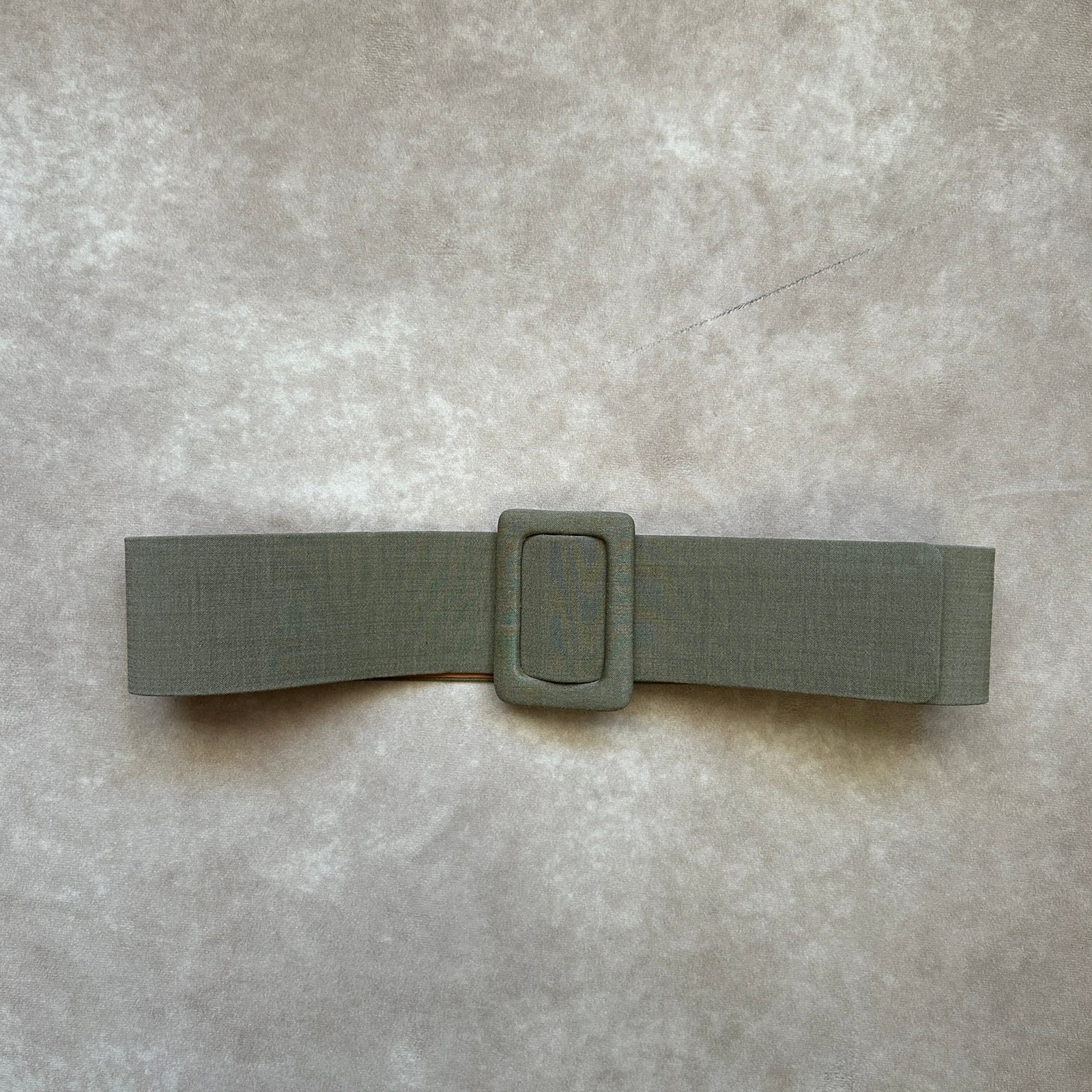 Pamella Roland Genuine Leather Fabric Covered Wide Belt Taupe Tan Neutral