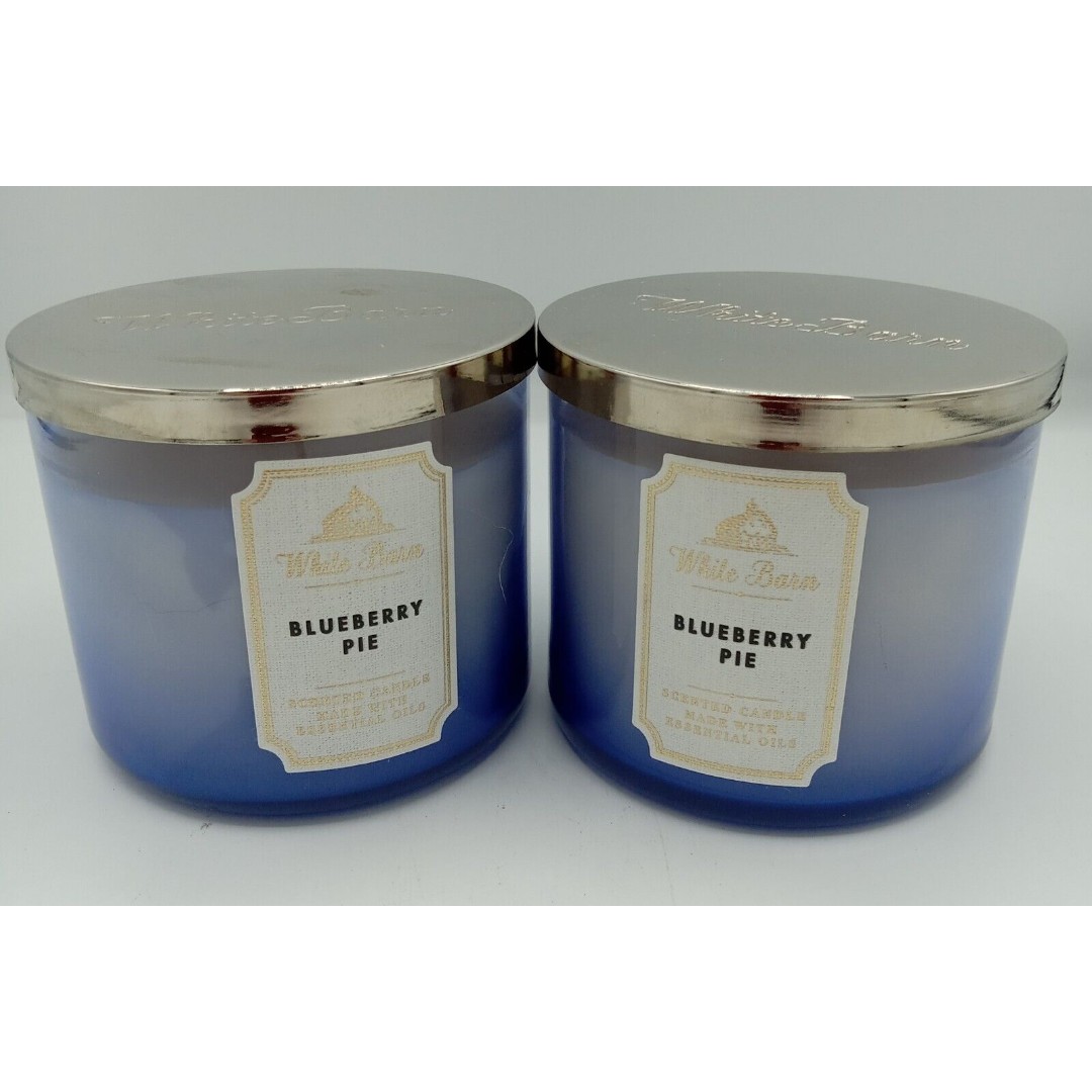 Lot Of 2 Bath & Body Works/White Barn: Blueberry Pie (14.5oz) 3-Wick Candles
