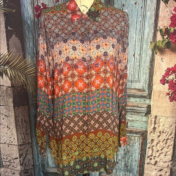 Johnny Was button down long sleeve blouse, size medium, fair used condition