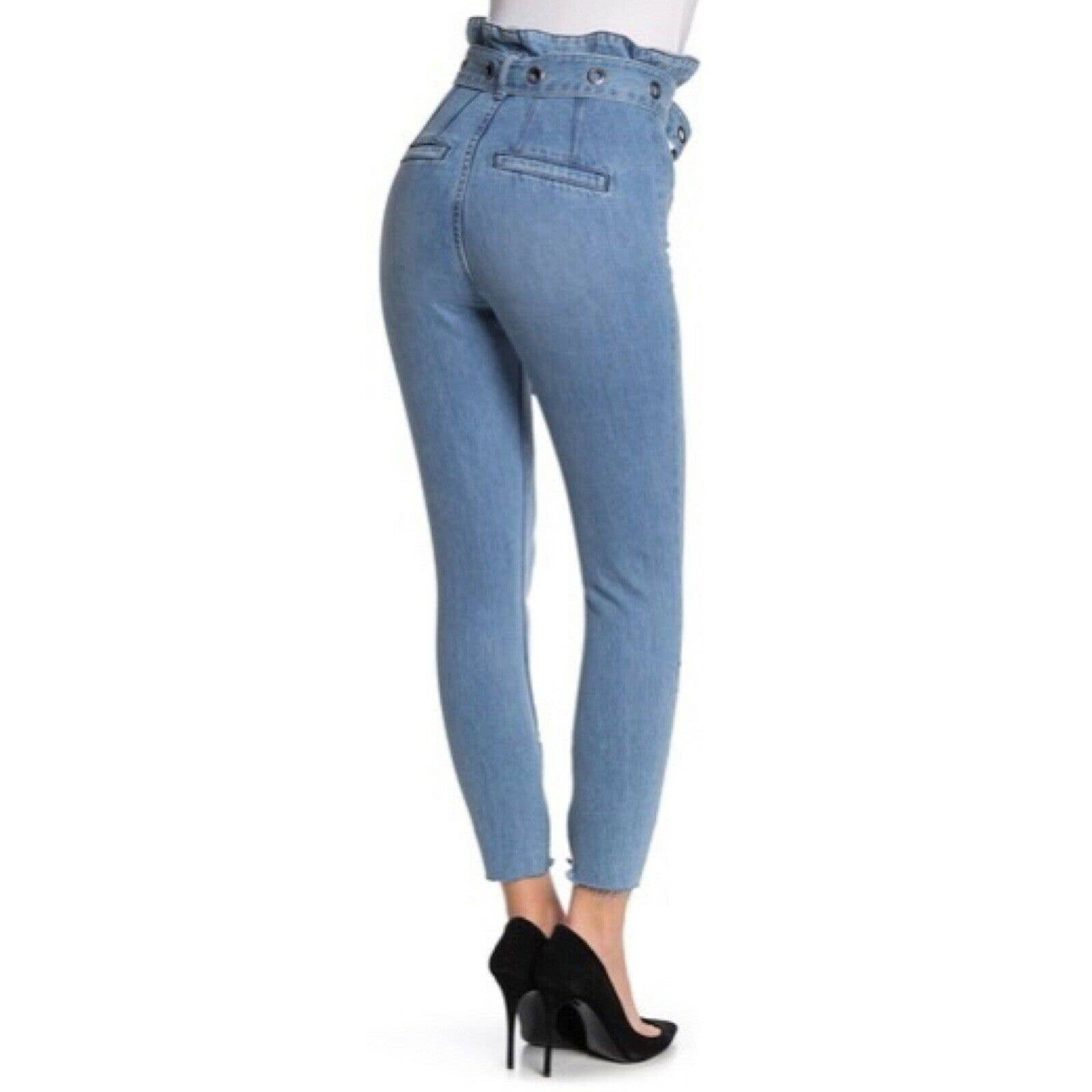 Grlfnd blue Mia paperbag belted waist skinny shops jeans 30 NEW