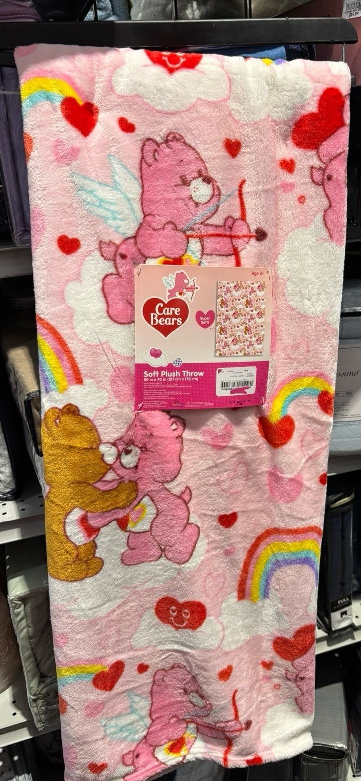 Care Bears Pink Rainbows, Hearts, and Cupid Valentine’s Day Throw Blanket