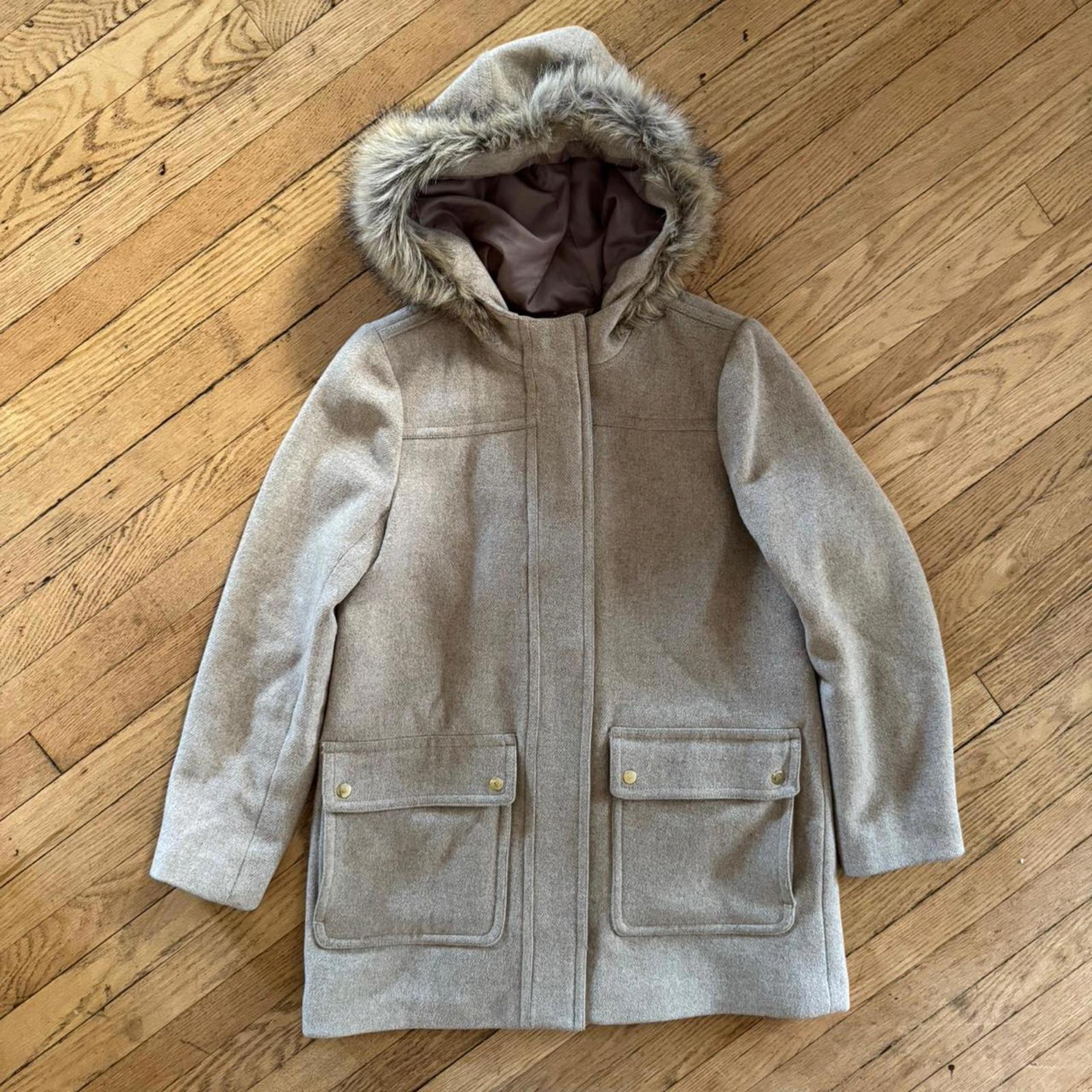 J CREW FACTORY Vail Fur Trim Hooded Beige Parka Sz 10