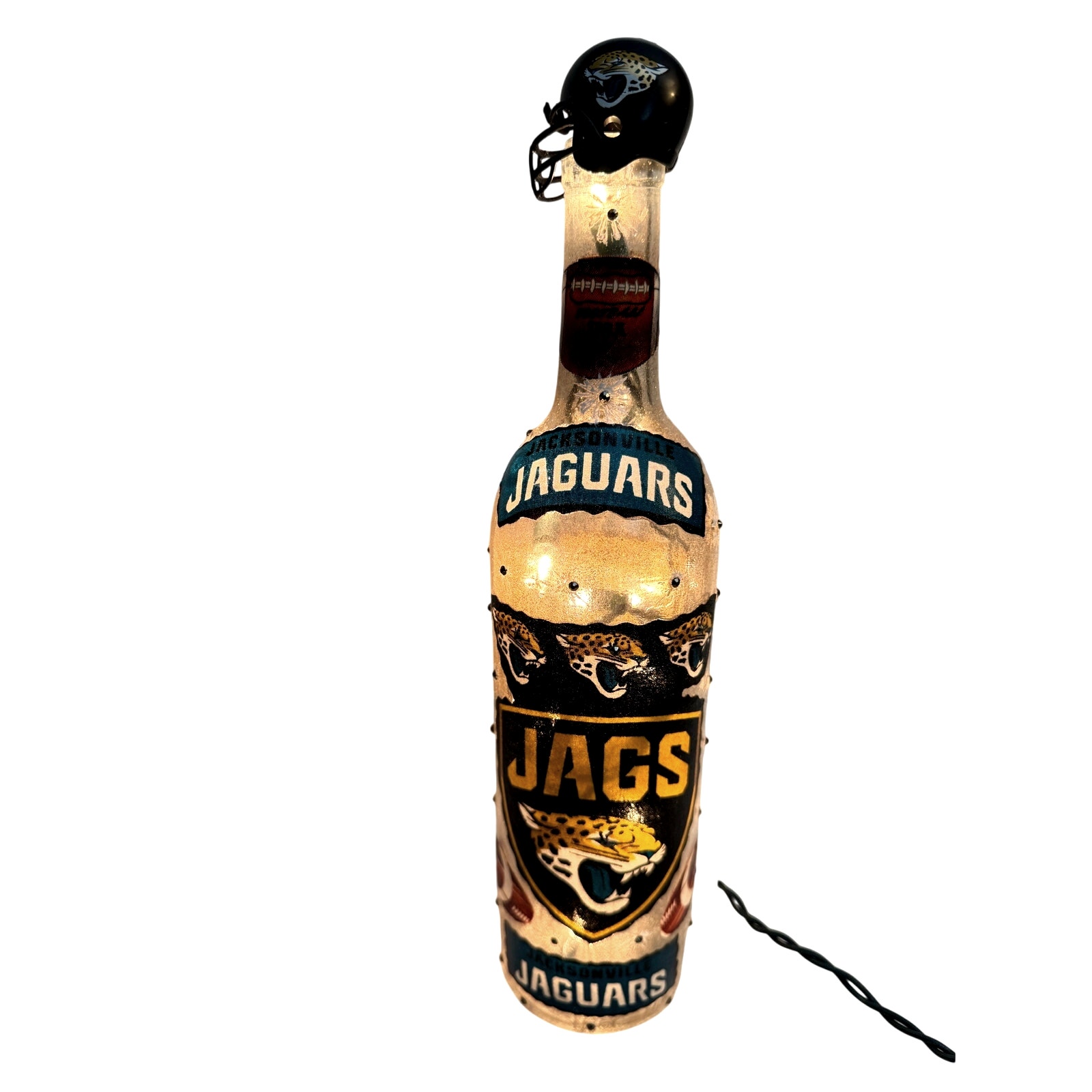 Jacksonville Jaguars Designer Glass Bottle w/ Lights *Unique Gift Idea