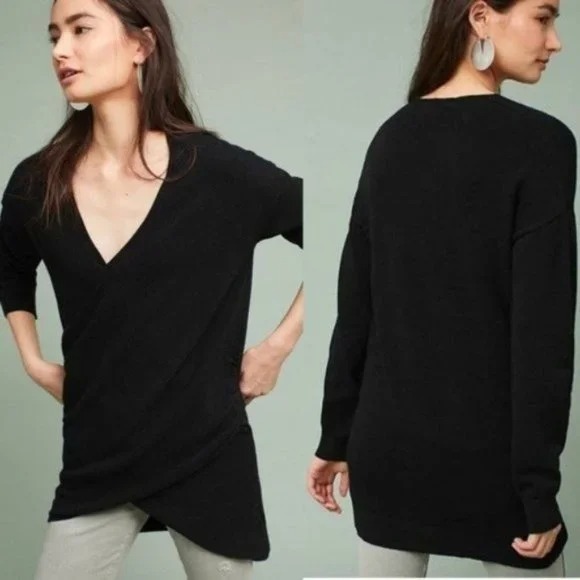 NWT Anthropologie Postcard Stowe Wrap Tunic Sweater Black Medium
