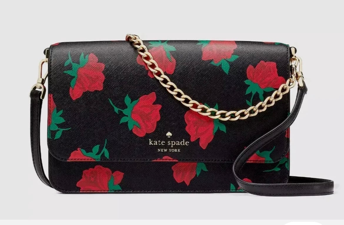 Kate Spade Madison Rose Toss Printed Flap Crossbody Black Multi Bagm