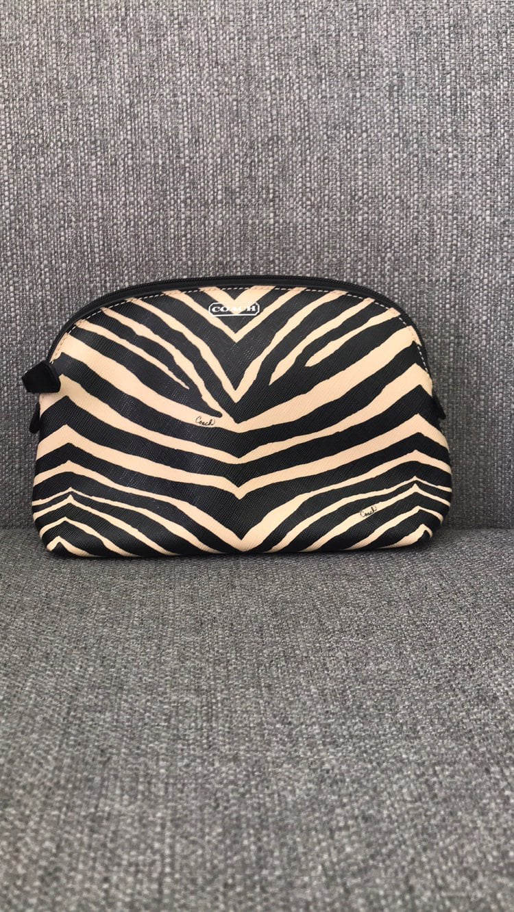 Coach leather zebra print cosmetic bag