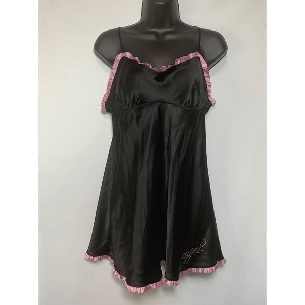 Vintage Victoria's Secret Angels Black and Pink Chemise Size Medium