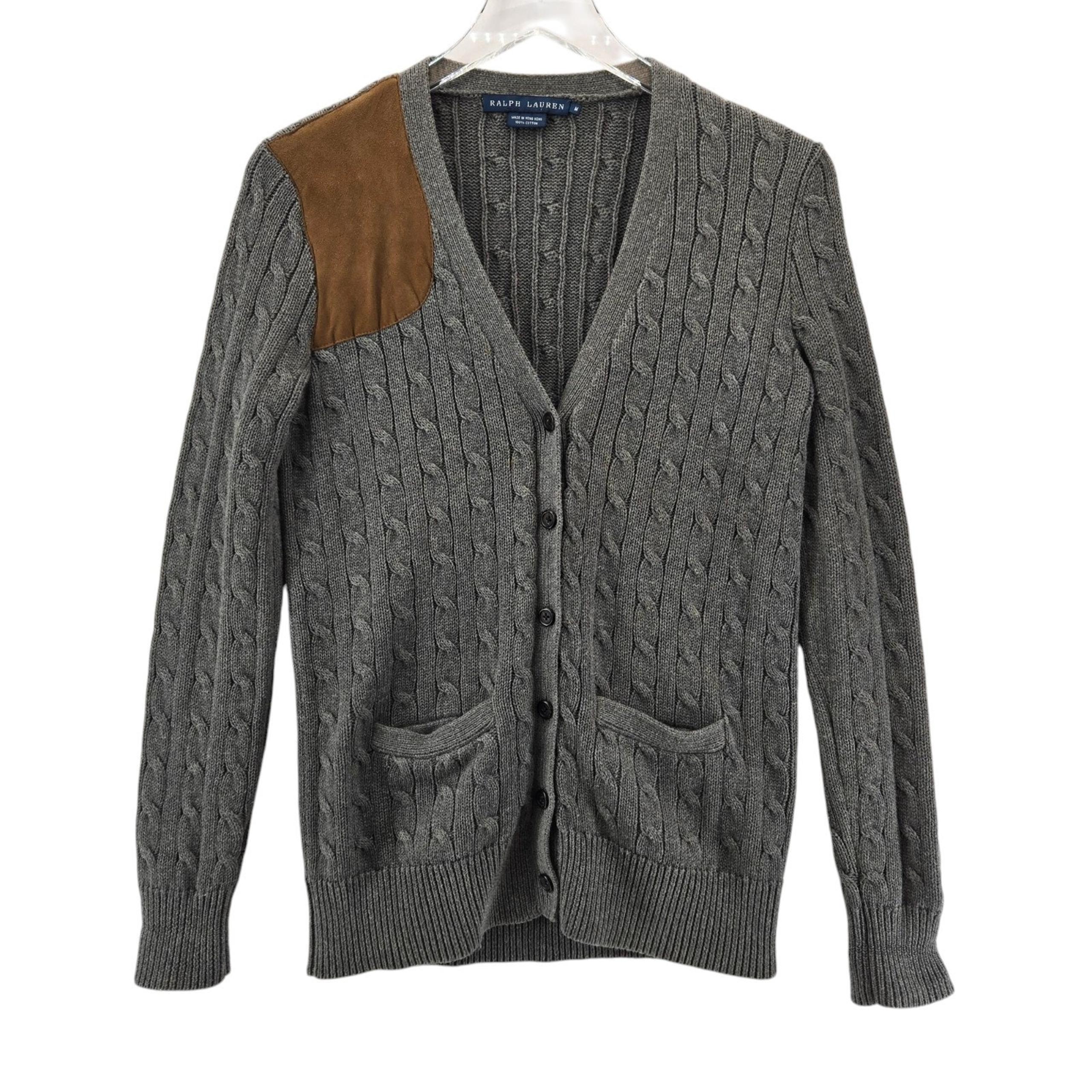 Vintage Ralph Lauren Cardigan Sweater Women Medium Small Gray Cable Knit Western