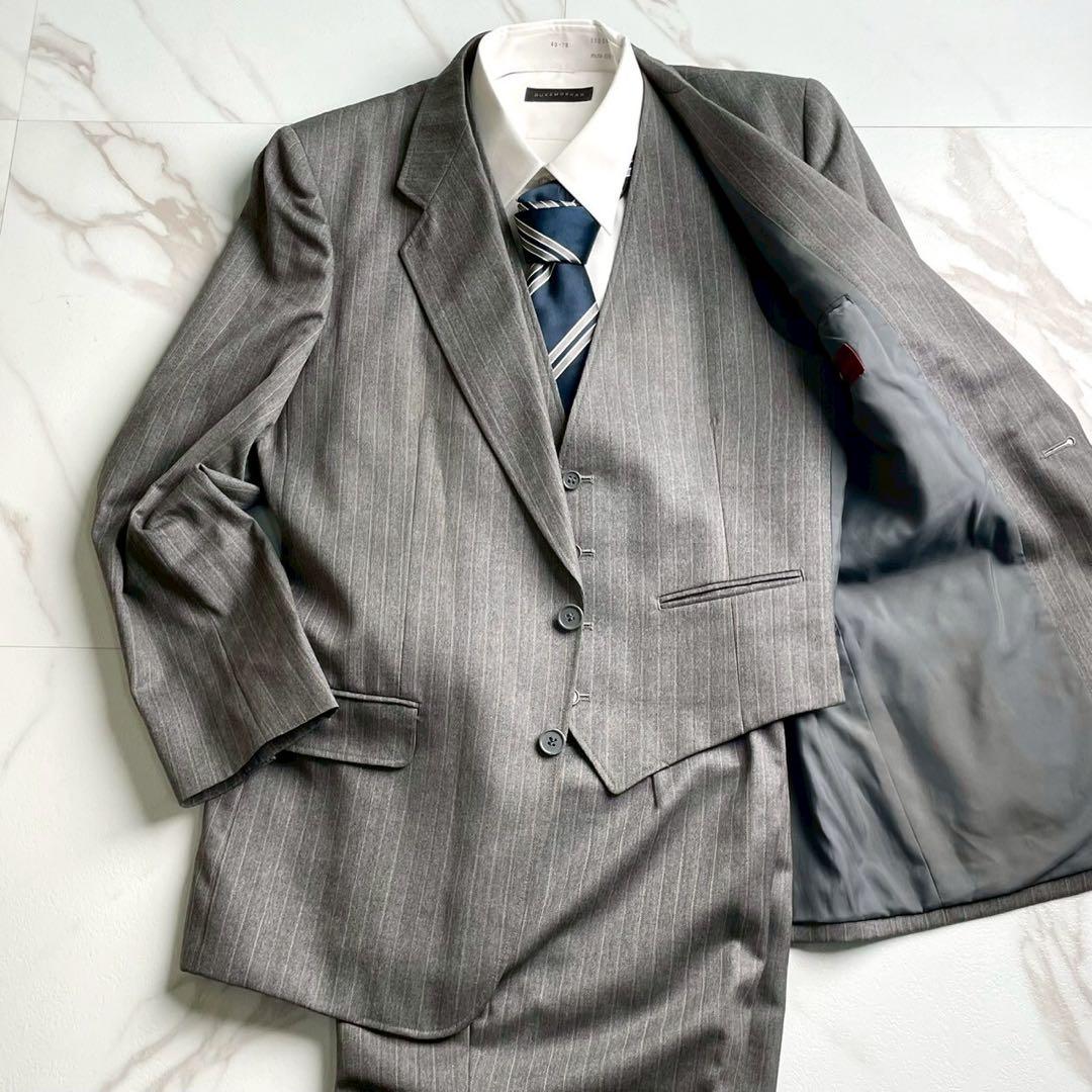 【Excellent Condition✨】D'urban Suit 3-Piece Set-up Striped Gray