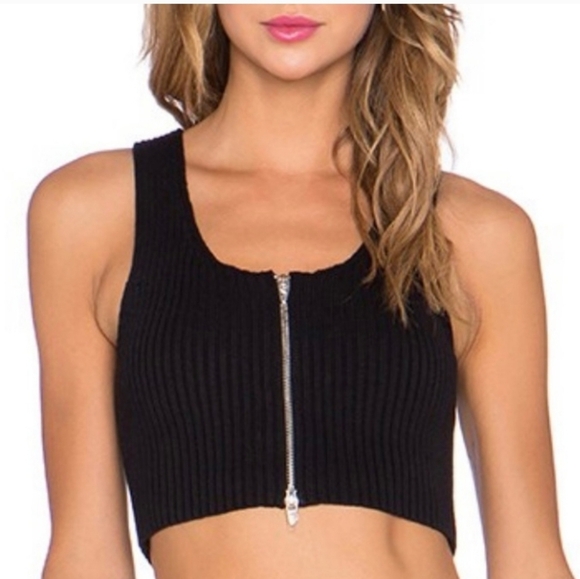 Alexander Wang Black Ribbed Zip-Up Tank Top