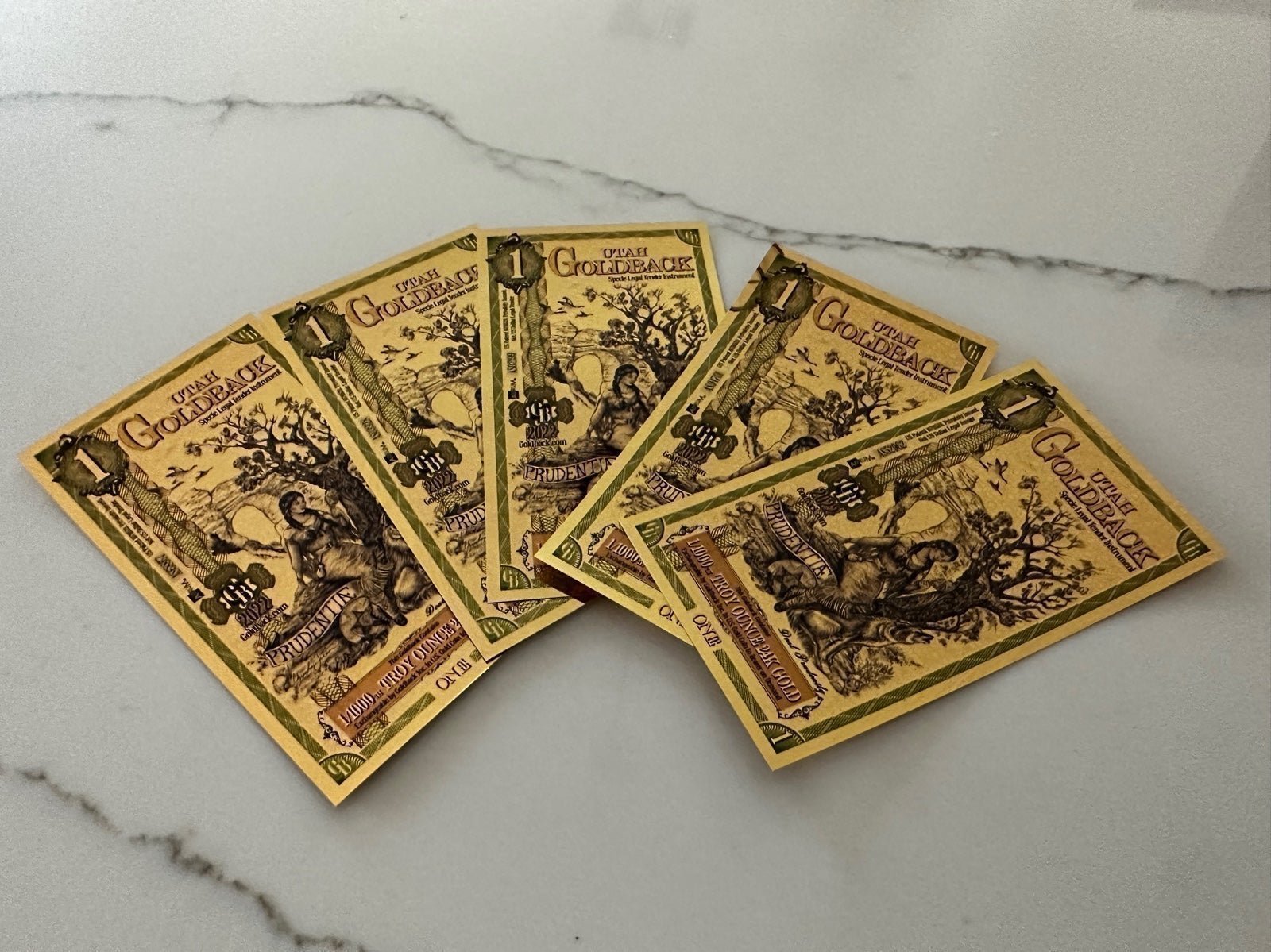 (5) qty 1 Utah goldbacks 1/1000th oz gold
