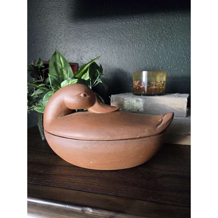 Vintage Artist Montgomery Smith Duck Baking Dish Clay Pottery Terracotta 1981