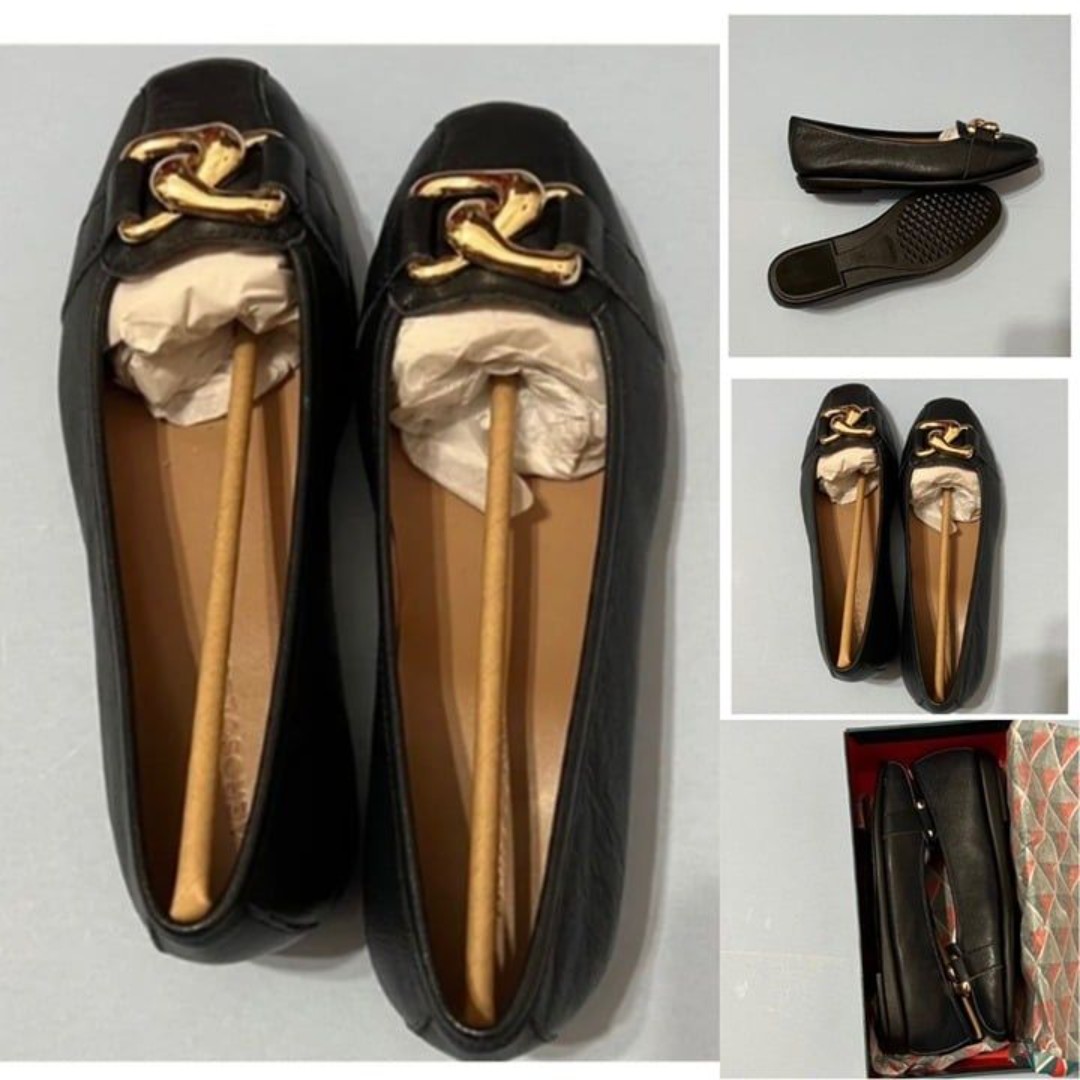Aerosoles NWT Sz 8W NAVY Bristol Leather Oversized Chain Link Flat Shoes