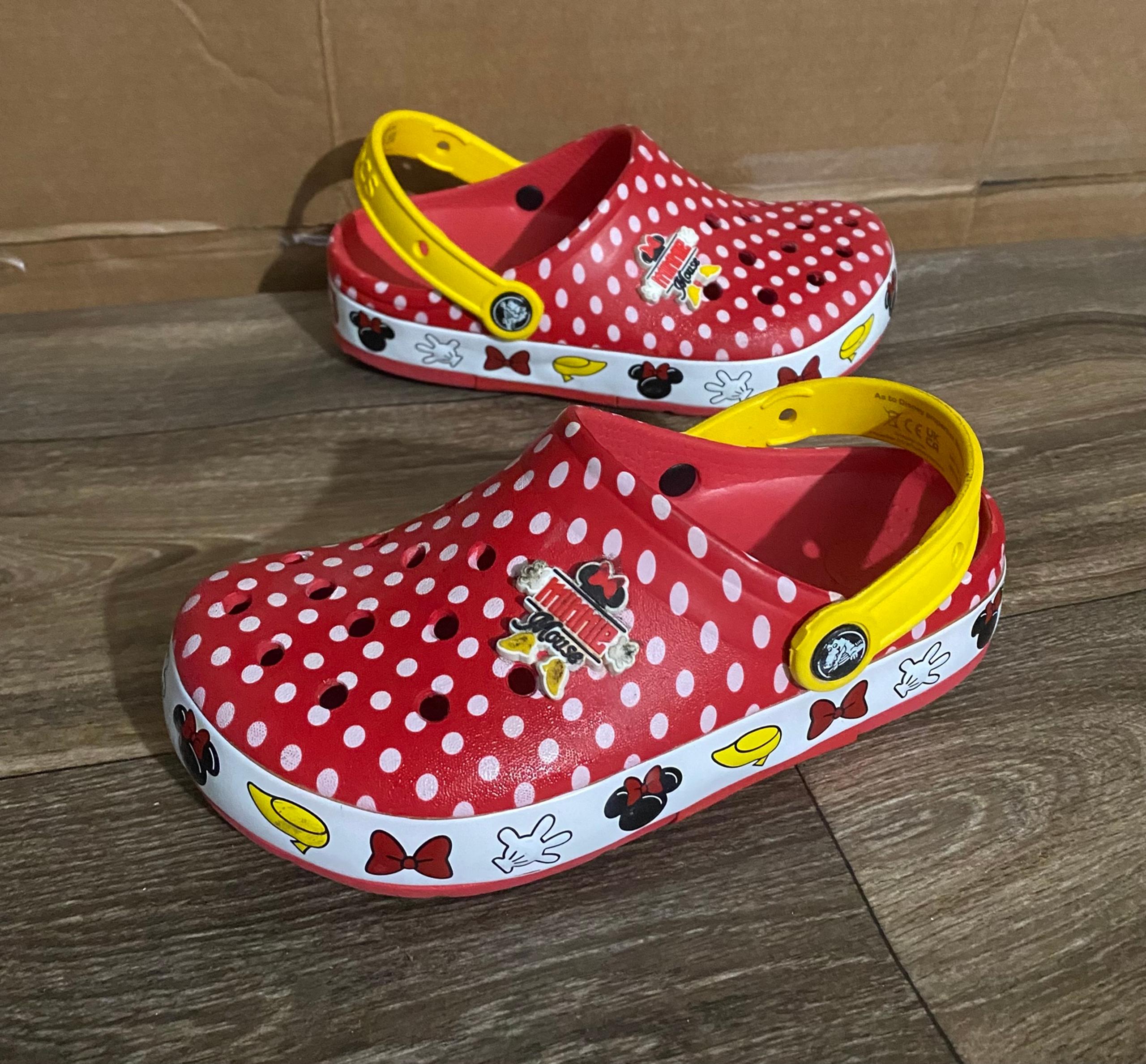 Crocs Crocband DISNEY Minnie Polka Dots Clog Youth J3 Light Up Red Yellow Girls