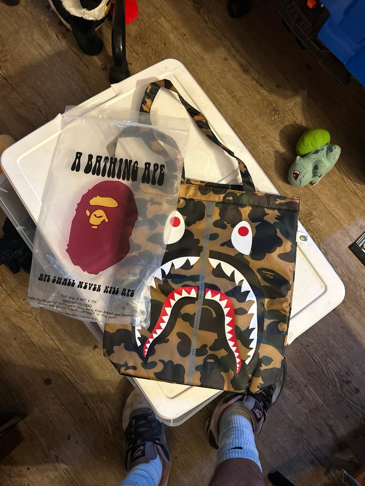 A BATHING APE Bape Limited Shark tote Pouch Bag Camouflage cushion Japan Novelty