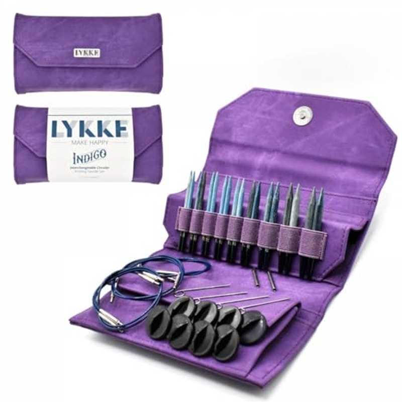 Lykke Interchangeable Wooden Knitting Needle Set, 3.5" - (Violet Denim Effect)