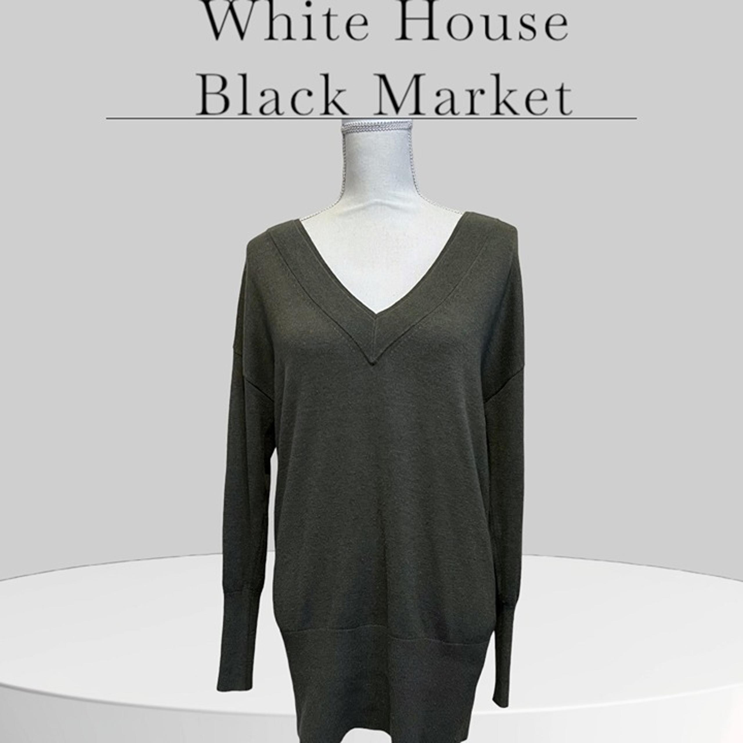 White House Black Market Olive Green Cashmere Blend V-Neck Long Sleeve Sweater S