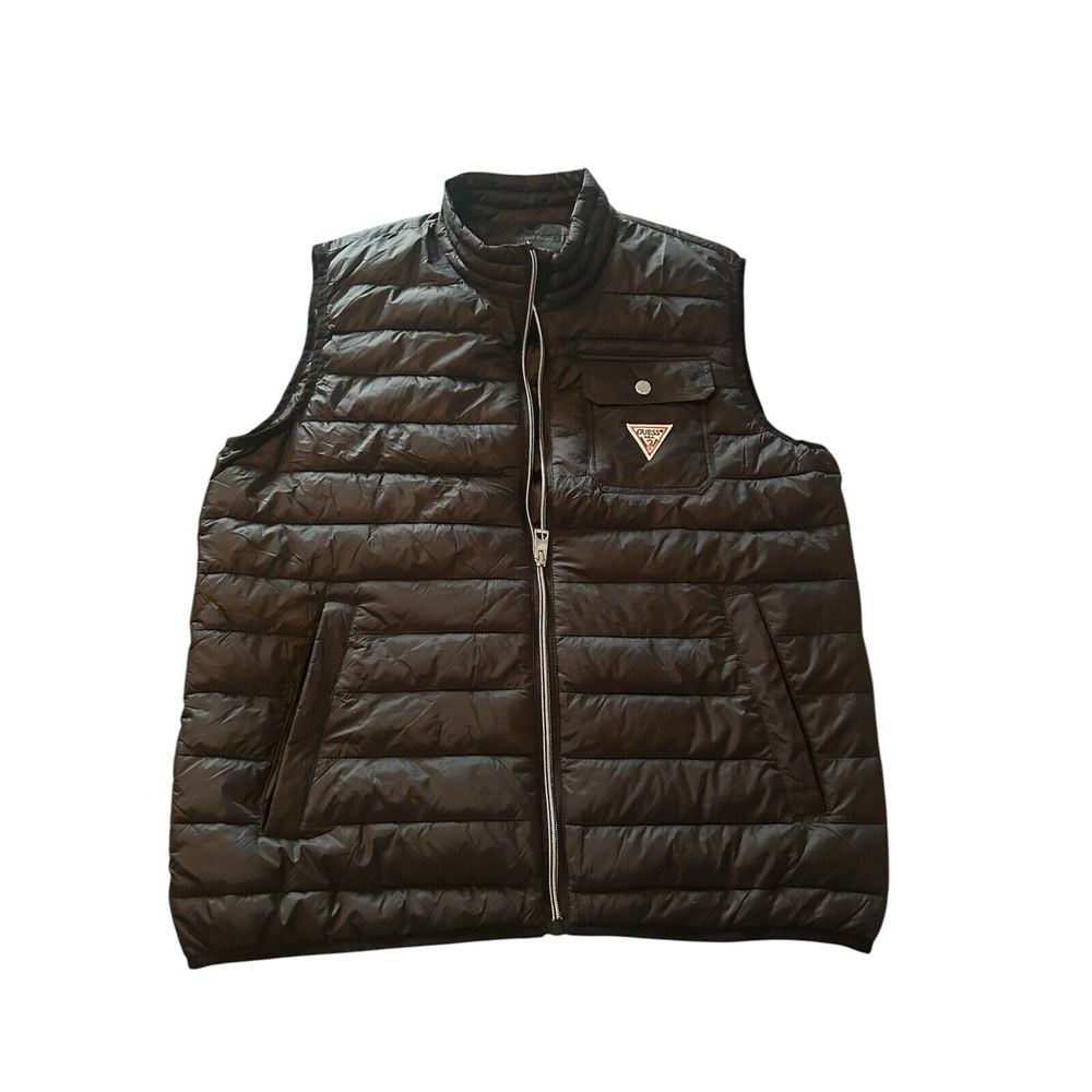 Black Vest Men's Size Large Puffer Guess Los Angeles Full Zip Pockets