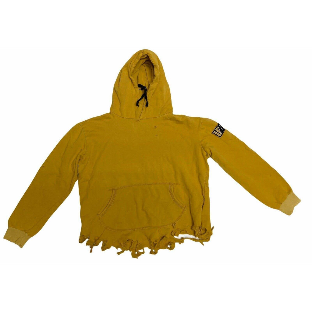 LF Los Angeles Distressed Cropped Hoodie Mustard Yellow Size S Small
