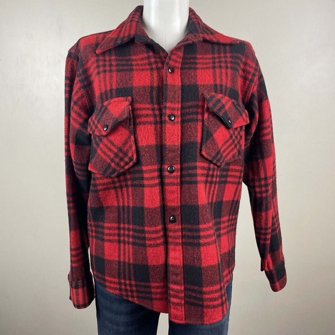 Vintage CHIPPEWA SMALL BUFFALO PLAID HUNTING WOOL BUTTON FRONT WINTER SHIRT