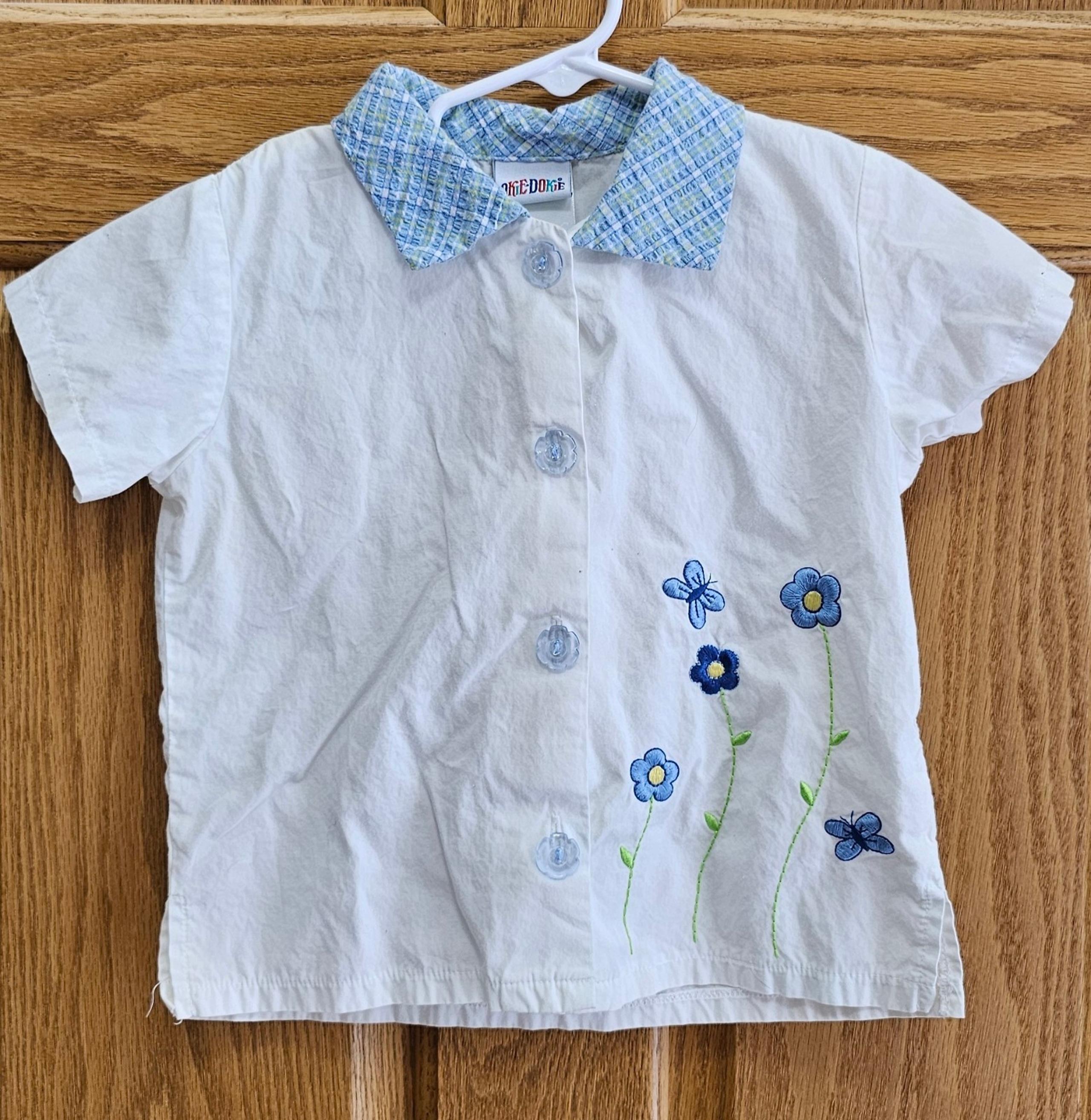 Vintage Okie Dokie size 4T button up floral embroidered top