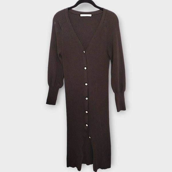 Live the Process Womens Cardigan Sz. Black Ribbed Puffed Sleeves Cuffed Button