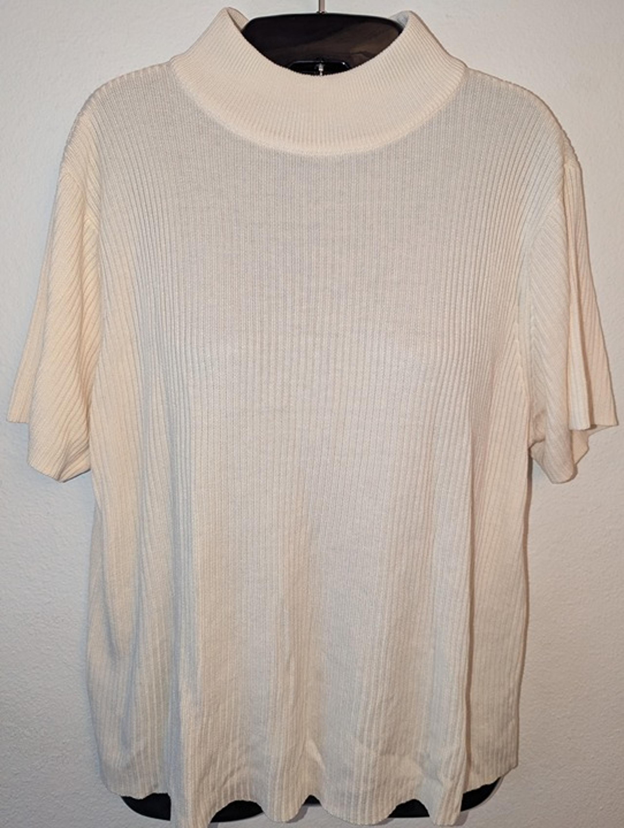 Studio Works Women's XL Short Sleeve Mock Neck Ribbed Ivory Sweater