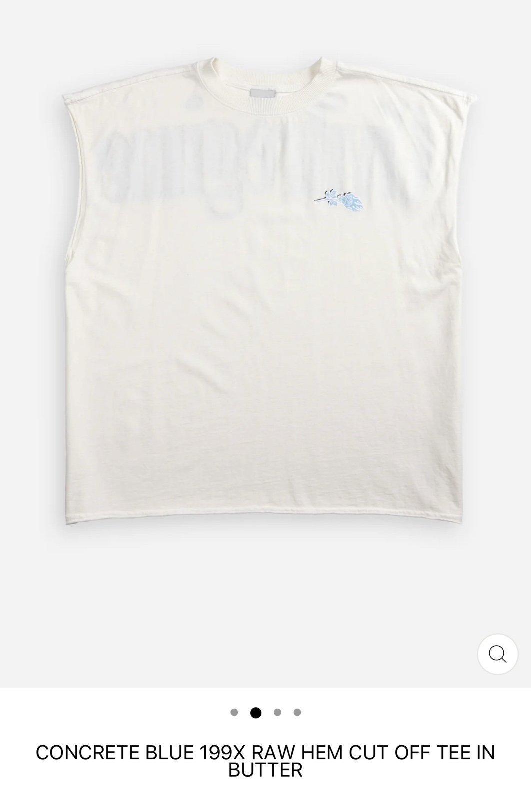 CONCRETE BLUE 199X RAW HEM CUT OFF TEE IN BUTTER