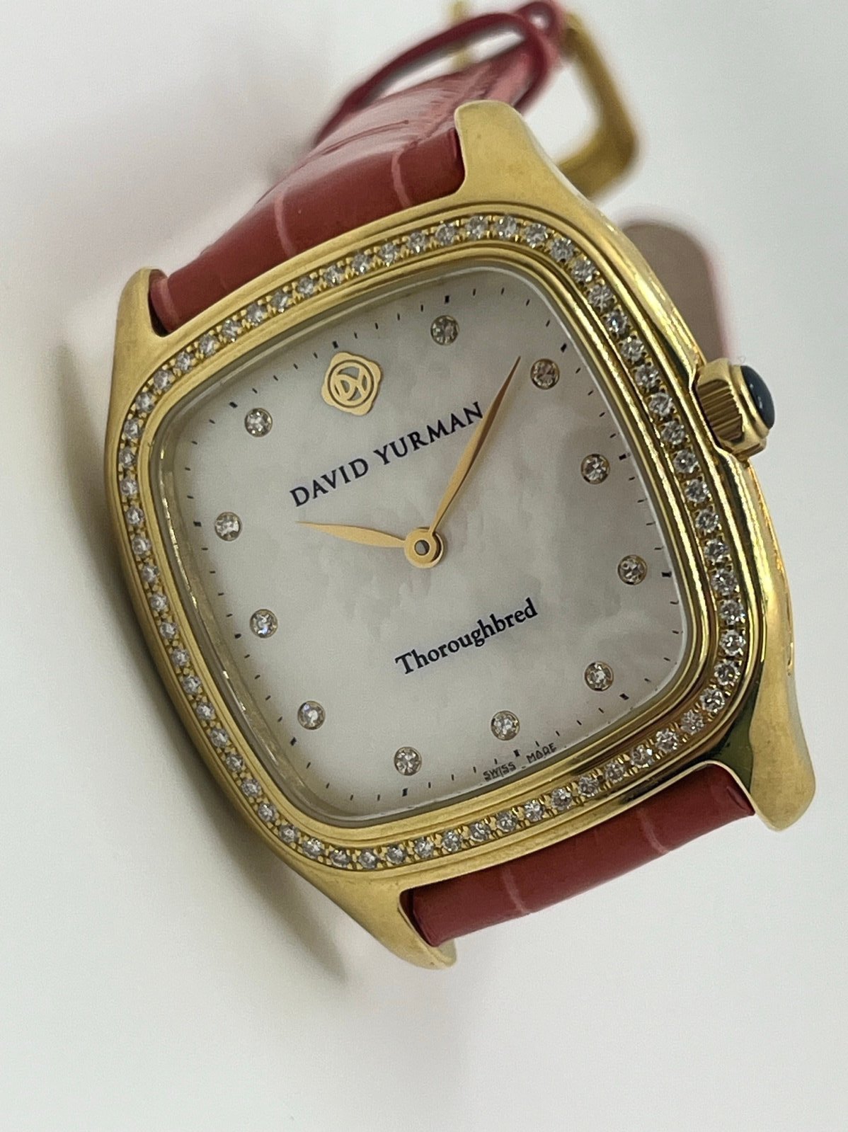 David Yurman Thoroughbred 18K Gold Diamond Red Coral Band Ladies Watch