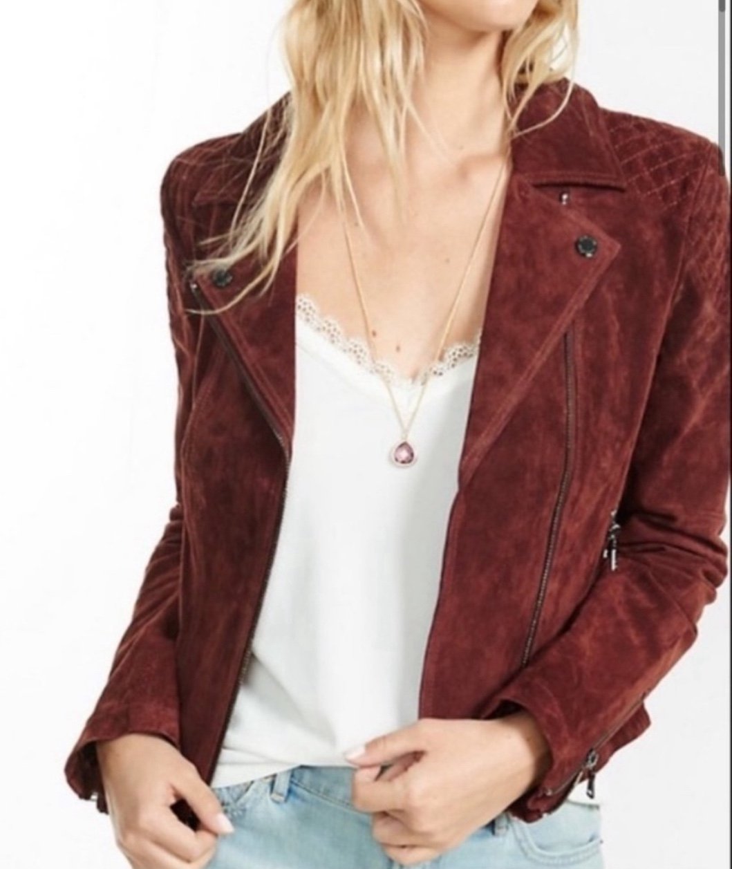 Express Burgandy Suede Moto Jacket Medium