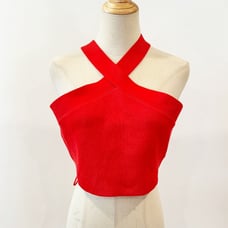 House of Harlow 1960 Red Ribbed Halter Top Crop NEW Large NWT