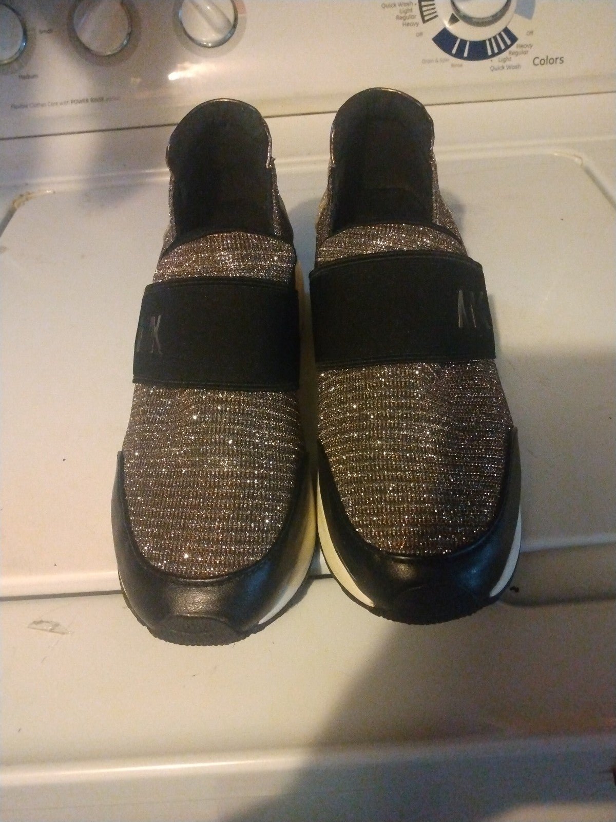 Michael Kors Black Gold Silver Glitter Trainer Sneakers Size 5 Like New