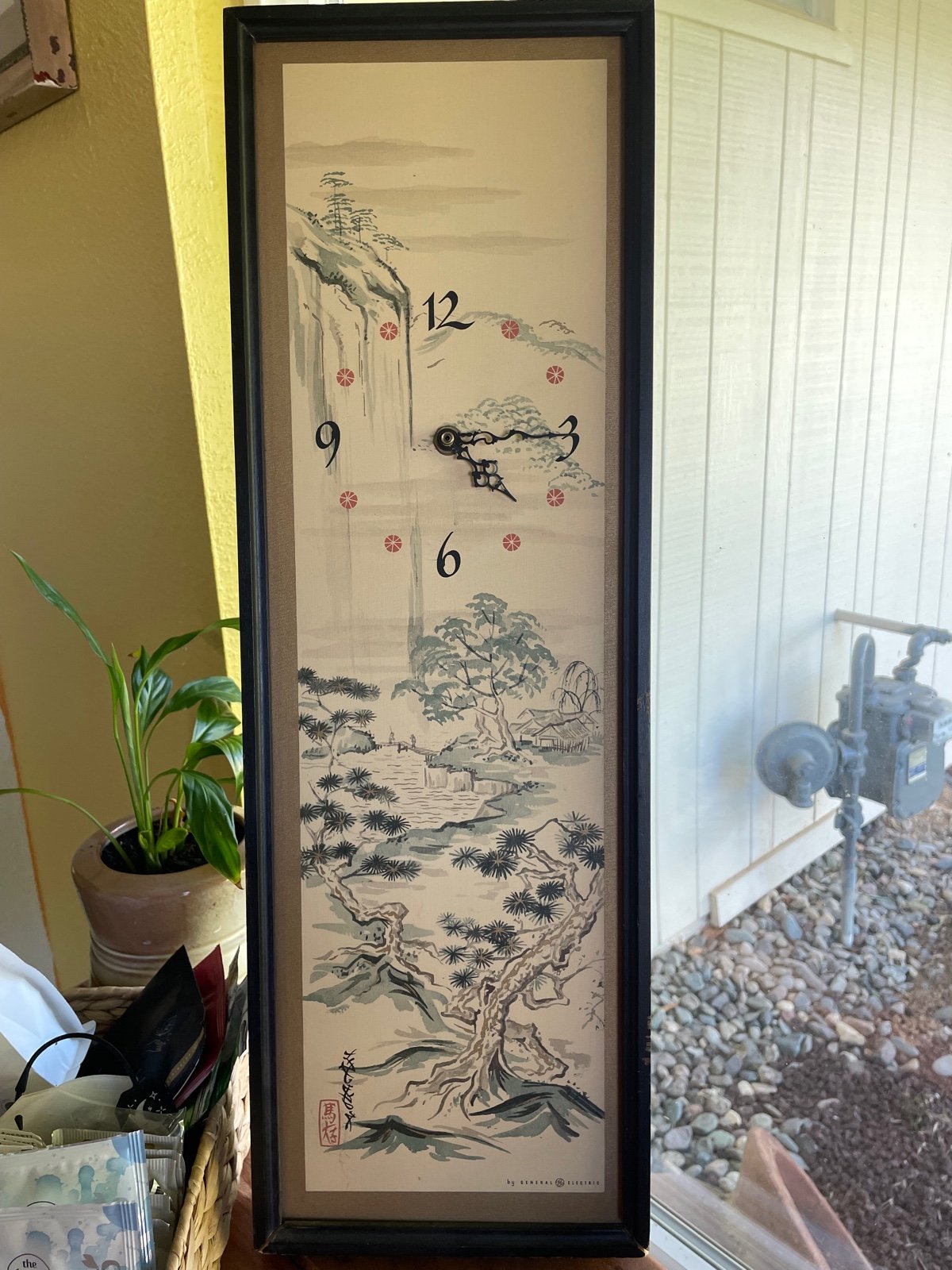 Asians Silk Painting Clock for General Electric Framed