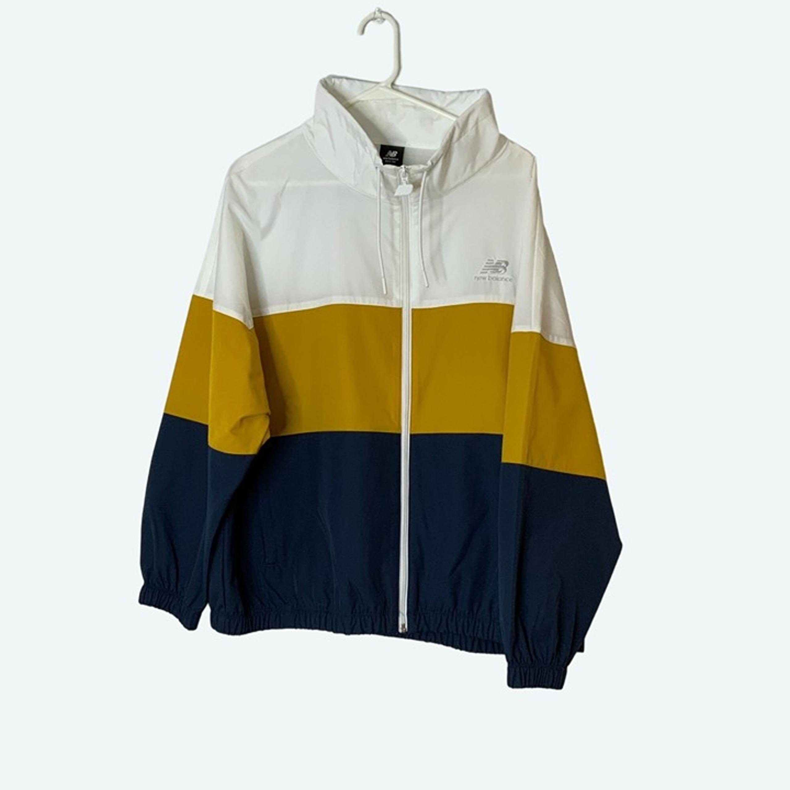 New Balance Color Block Windbreaker Jacket White Yellow Blue Full Zip Front L