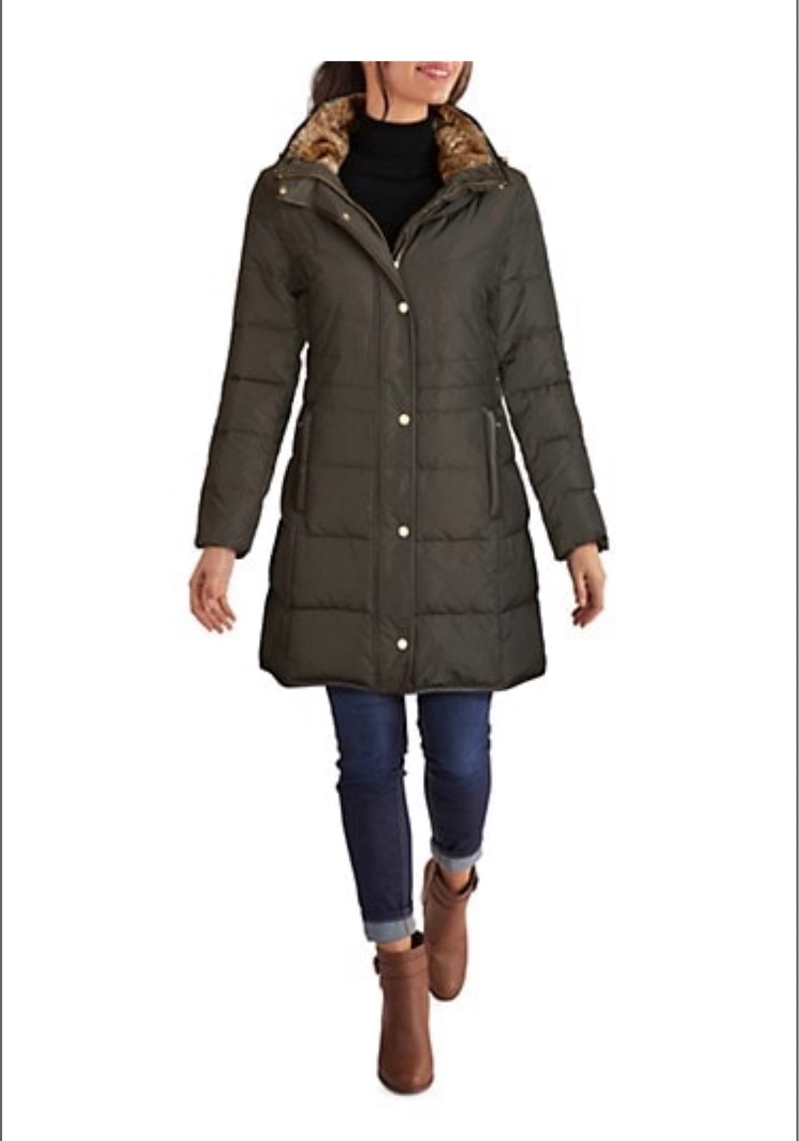 Cole Haan Faux Fur Trim Down Puffer Jacket