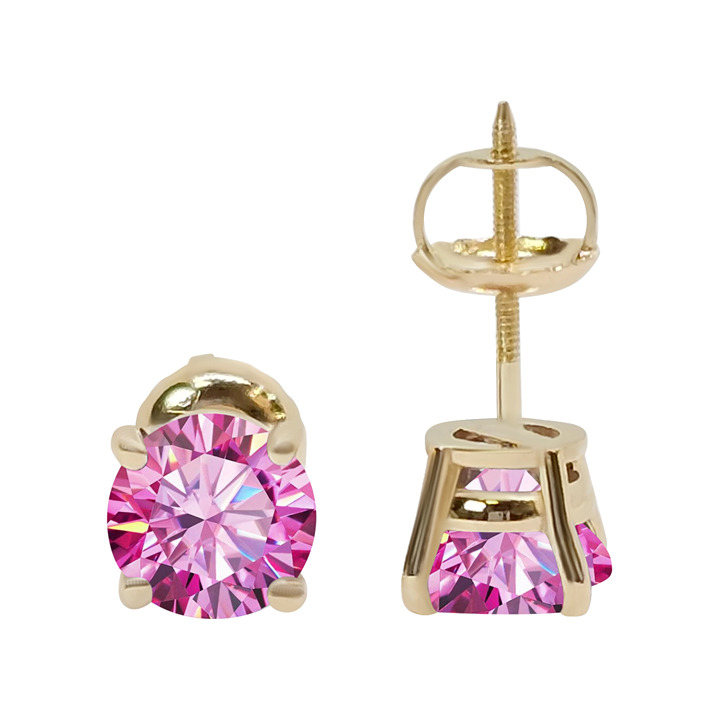 5 mm Pink Moissanite 14K Real Yellow Gold Heavier Weight Gold sold in 1 Pair